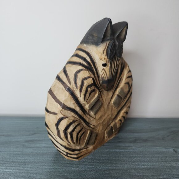 Hand-Carved James Haddon Zebra Figurine • Philippines Folk Art Wood Carving - Picture 2 of 6